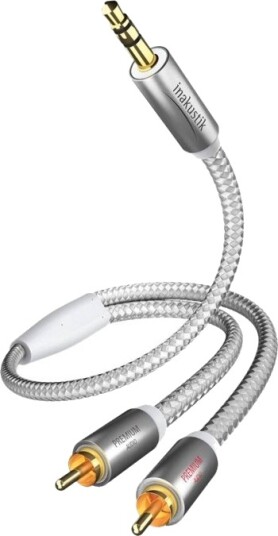In Akustik Premium Mp3 Audio Cable   Lydkabel   Rca X 2 Hann Til Mini Phone Stereo 3.5 Mm Hann   5 M   Dobbeltisolert   Hvit Sølv
