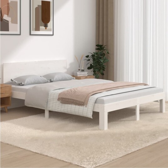 vidaXL Sengeramme hvit heltre 150x200 cm 5FT King Size