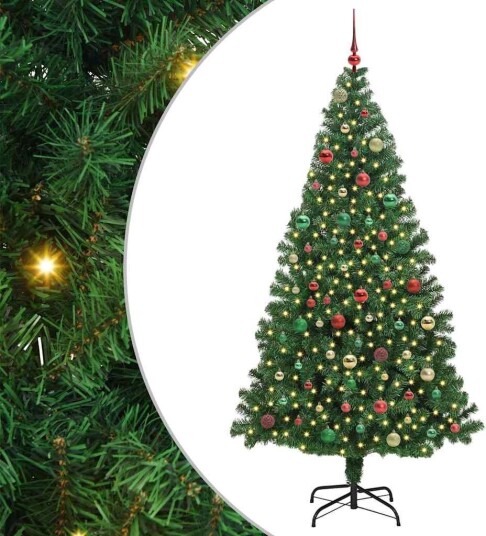 Kunstig juletre med 300 LED grønn 180 cm PVC og Stål og Plast