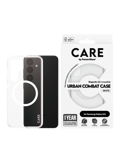 CARE by PanzerGlass Flagship Case Transparent Urban Combat w. White QI Compatible Samsung Galaxy S24