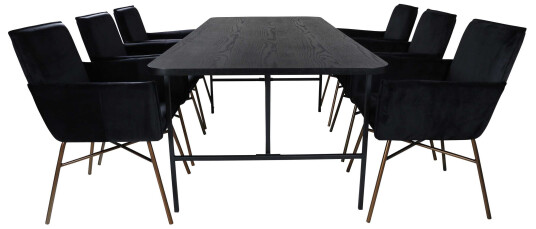 Venture Design Uno & Petra spisegruppe Svart/svart 6 stoler & bord 200 x 90 cm