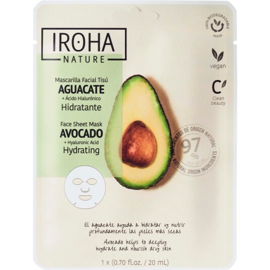 Iroha Fuktighetsgiver Ansiktsmaske Iroha Nature Mask Avokado Hyaluronsyre (1 Enheter) (20 Ml)