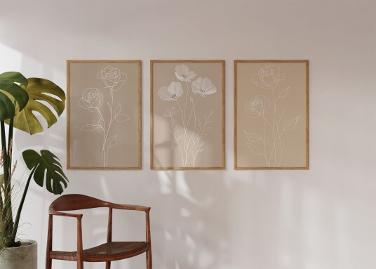 Namly Design Plakat Blomsterlinjekunst / Sett av 3 POSTERQS1CAM