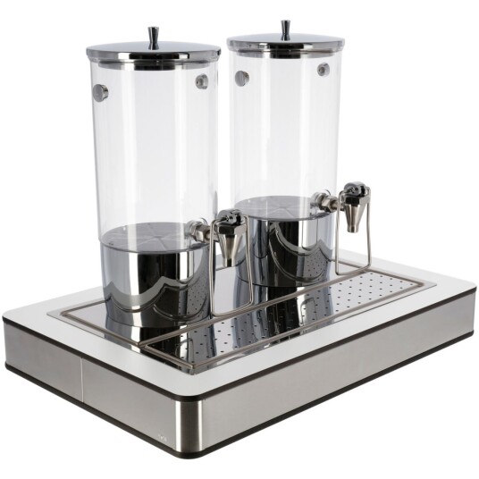 VEGA Drikkedispenser komplett Fundale hvit dobbelt GN 1/1; Størrelse GN 1/1, 57x36.5x50.5 cm (LxBxH); Transparent/Stålgrå; Rektangulær VEGA Drikkedispenser komplett Fundale hvit dobbelt GN 1/1; Størrelse GN 1/1, 57x36.5x50.5 cm (LxBxH); Transparent/Stålgrå; Rektangulær