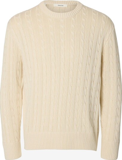 Selected Slmbraun Knit Cable Crew Noos Cream S Selected Slmbraun Knit Cable Crew Noos Cream S
