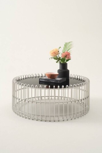 Jotex MANNHEIM sofabord diameter 90 cm Sølv/svart glass 1724637-01-31 1724796-01-0