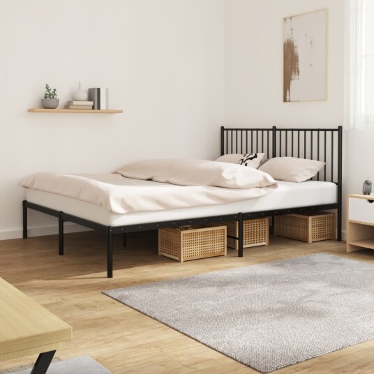 vidaXL Sengeramme i metall med sengegavl svart 150x200 cm vidaXL Sengeramme i metall med sengegavl svart 150x200 cm