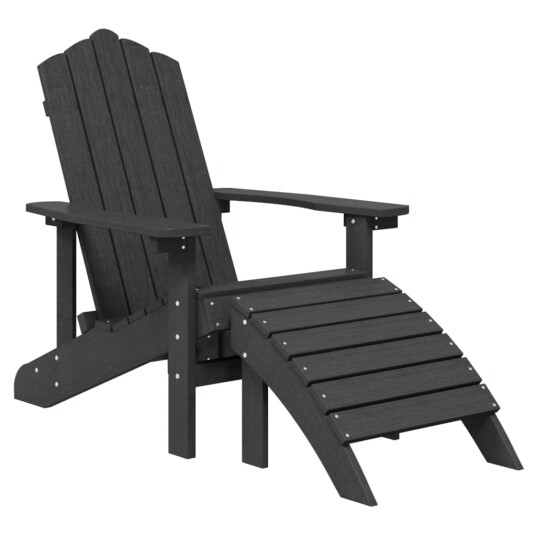 vidaXL Adirondack hagestoler med fotstøtte og bord HDPE antrasitt