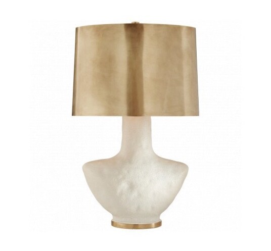 Armato Small bordslampa Porous White Ceramic/Oval Antique-Burnished Brass Shade