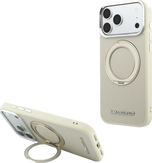 Karl Lagerfeld Ring Stand 360 Saffiano Classic Logo MagSafe-etui til iPhone 18/17 Pro Max – beige