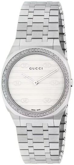 Gucci 25H Dameklokke YA163503 Hvit/Stål Ø30 mm