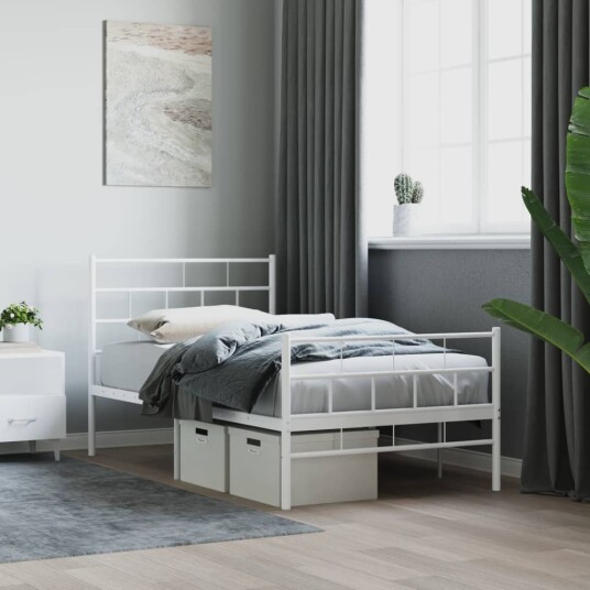 vidaXL Sengeramme i metall med hode- og fotgavl hvit 80x200 cm 8721012189188