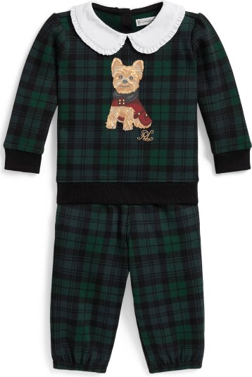 Ralph Lauren Baby Dog Print Plaid Fleece Sweatshirt & Pant BLACKWATCH TARTAN 53 60