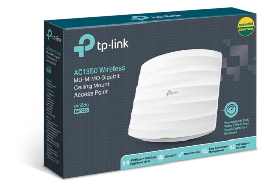 TP-Link Omada EAP225 Dual Band Trådløst Tilgangspunkt AC1350 med PoE Hvit TP-Link Omada EAP225 Dual Band Trådløst Tilgangspunkt AC1350 med PoE Hvit