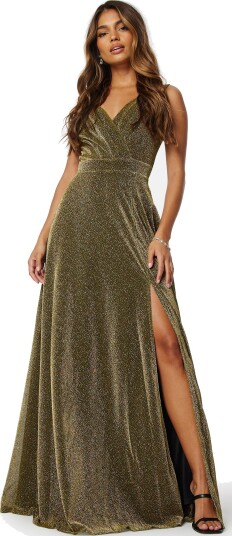 Goddiva Glitter Wrap Maxi Dress