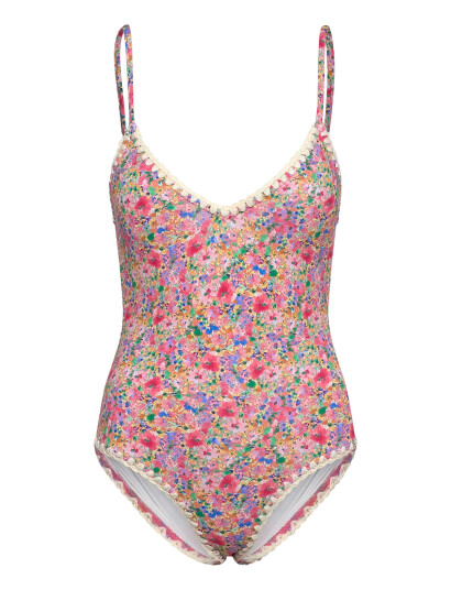 Malina Nila V Neck Crochet Trimmed Swimsuit Pink M