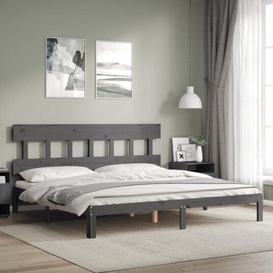 vidaXL Sengeramme med hodegavl grå 200x200 cm heltre vidaXL Sengeramme med hodegavl grå 200x200 cm heltre