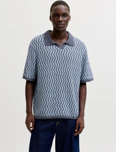 Jack & Jones Joraiden Knit Split Neck Polo Styd Ss26 Grey S