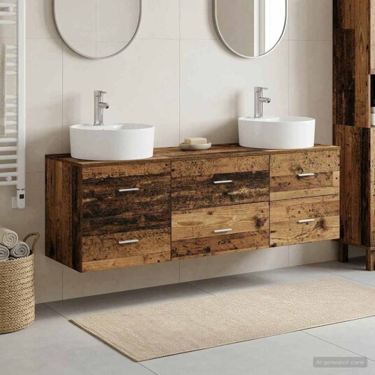 vidaXL Baderomsskapsett 3 stk. Gammelt tre 62,5 x 44,5 x 50 cm