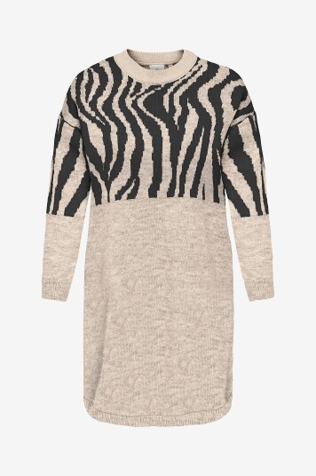 Only Carmakoma   Kjole carJade Zebra L/S O neck Abk Dress   Hvit
