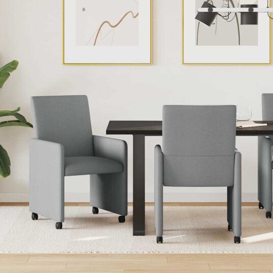 Spisebordsstoler med hjul 2 pcs Lysegrå 57 x 66 x 94 cm stoff Spisebordsstoler med hjul 2 pcs Lysegrå 57 x 66 x 94 cm stoff