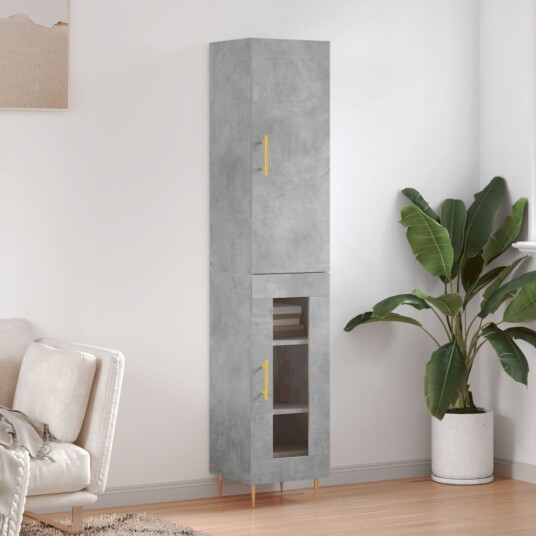 vidaXL Highboard betonggrå 34,5x34x180 cm konstruert tre 8720845484590
