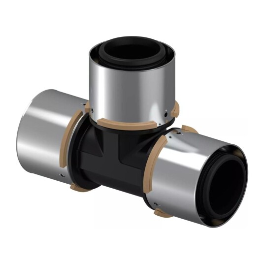 Uponor T-rør med presshylse 50 mm i rustfritt stål med lekkasjeindikator Uponor T-rør med presshylse 50 mm i rustfritt stål med lekkasjeindikator