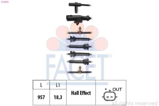 Sensor, ABS FACET 21.0231 Sensor, ABS FACET 21.0231