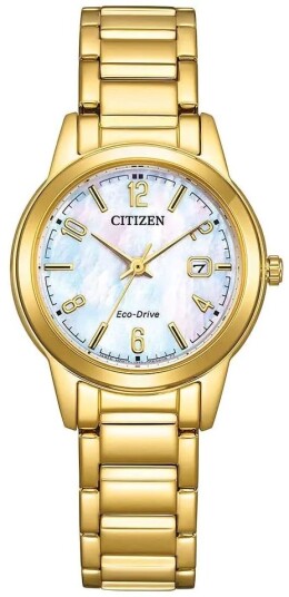 Citizen Dameklokke FE1242 78D Eco Drive Hvit/Gulltonet stål Ø29.4 mm