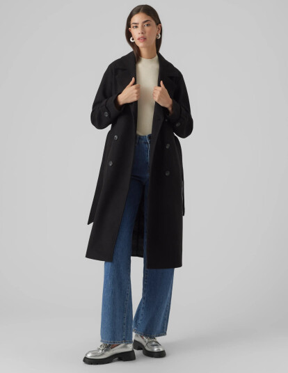 Vero Moda Vmfortunevega Long Trenchcoat Ga Noos Black M