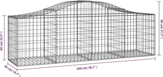 vidaXL Gabionkurv buet 200x50x60/80 cm galvanisert jern