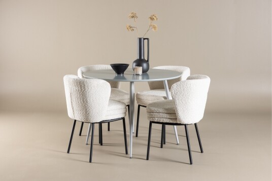 Venture Home Plaza Spisegruppe 100 cm Rund med 4 Agnes stoler Grå/Hvid