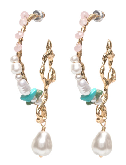 Pilgrim Force Large Hoop Earrings White/Gold Plated   Gold   ONE SIZE