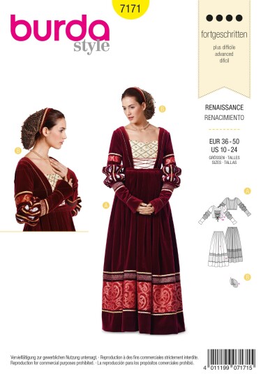 Burda 7171 - Renessansekjole EUR: 36-50, US: 10-24 Burda 7171 - Renessansekjole EUR: 36-50, US: 10-24