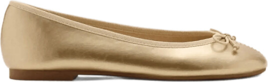 Mango Metallic Ballet Flats With Bow Gold 37
