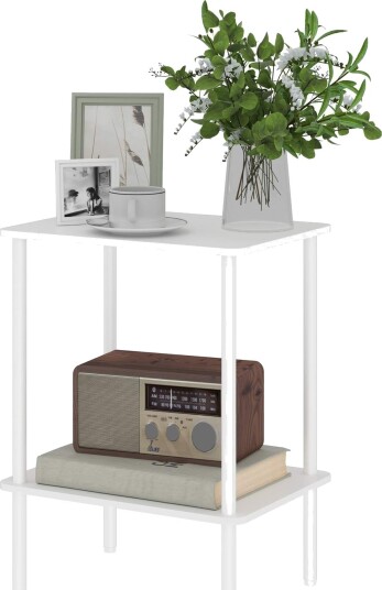 Sidebord 2 lags salongbord med oppbevaringsrom og metallramme moderne salongbord for stue soverom hvit