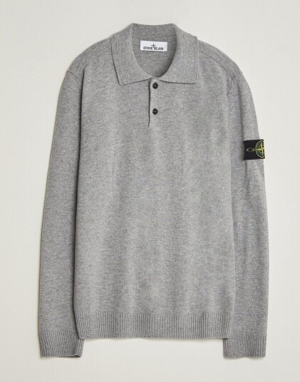 Stone Island Knitted Geelong Wool Polo Grey Melange