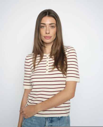 MOS MOSH Mmaliz Caliz Stripe Ss Knit Cream XS