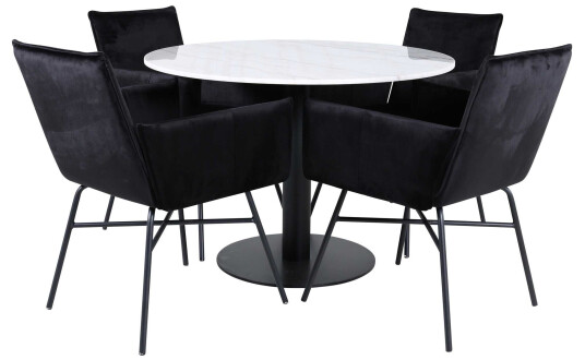 Venture Design Estelle & Petra spisegruppe Svart/hvit 4 stoler & bord 106 cm