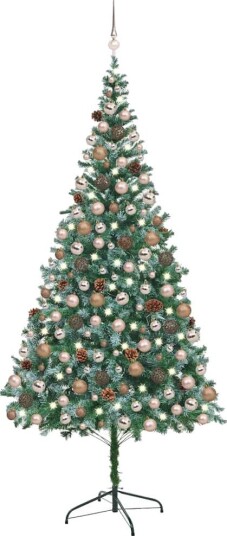 vidaXL Kunstig juletre med LED og kulesett og furukongler 210 cm