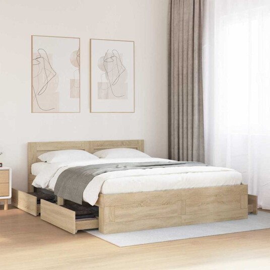  Sengestamme med skuff 2 pcs Sonoma 153 x 203 cm Konstruert tre