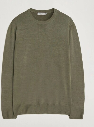 Canali Merino Wool Crew Neck Olive Canali Merino Wool Crew Neck Olive