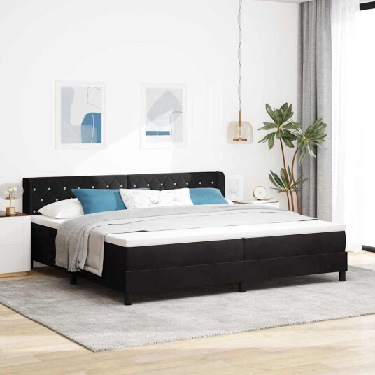 Box Spring Seng med Madrass Svart 200x200 cm Fløyel