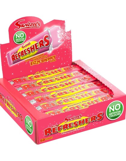 60 stk Swizzels Refreshers Chew Bar med Jordbærsmak 18 gram Hel Eske 60 stk Swizzels Refreshers Chew Bar med Jordbærsmak 18 gram Hel Eske