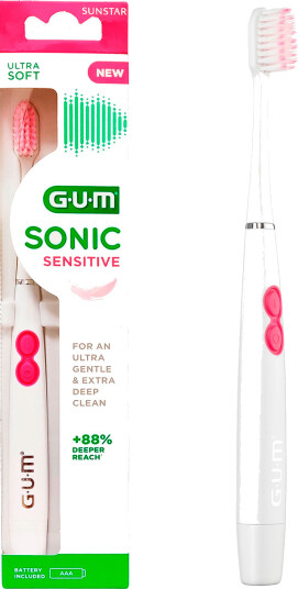 GUM Sonic Sensitive elektrisk tannbørste med ultramyke busten for skånsom rengjøring GUM Sonic Sensitive elektrisk tannbørste med ultramyke busten for skånsom rengjøring