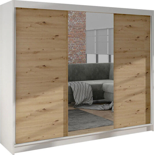 Cyria Garderobe med Speil 200x215 cm - Brun/Hvit