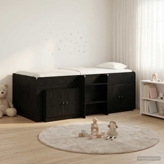 Loftsengramme med skap med lagring 3 pcs Svart Konstruert tre Loftsengramme med skap med lagring 3 pcs Svart Konstruert tre
