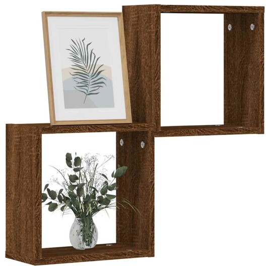  Vegghyller kubeformet 2 stk brun eik 30x15x30 cm 8720286978870
