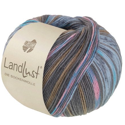 Lana Grossa Landlust Sock Wool Garn 616 Turkis/Grå/Blå/Blå/Blå/Rosa/Khaki/Beige Lana Grossa Landlust Sock Wool Garn 616 Turkis/Grå/Blå/Blå/Blå/Rosa/Khaki/Beige
