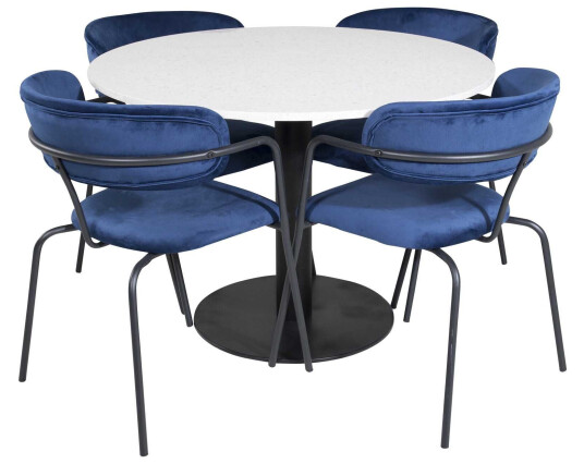 Venture Design Razzia & Arrow spisegruppe Hvit/blå 4 st stoler & bord 106 cm